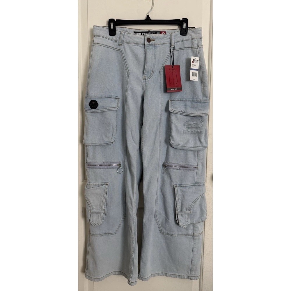Southpole Baggy Wide-Leg Cargo Jeans Pants Size 7/28 Streetwear Festival Rave